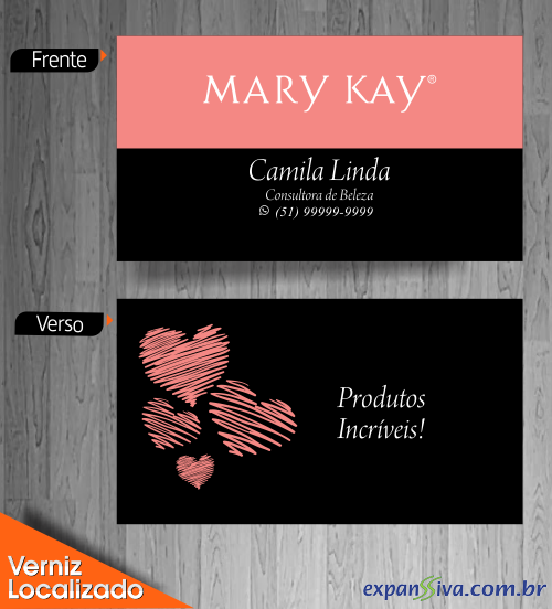 Cartão de Vista Mary Kay Preto com Rosa e Corações